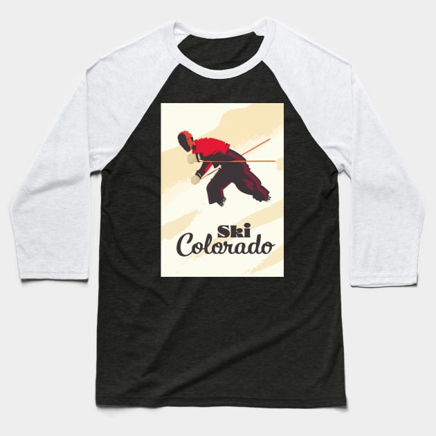 Skiing Colorado travel poster. Baseball T-Shirt by nickemporium1